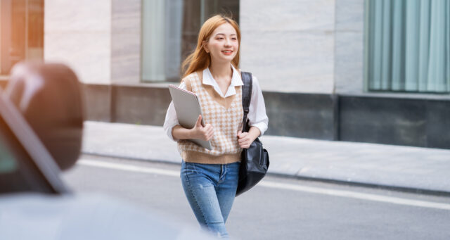 young woman going to work
